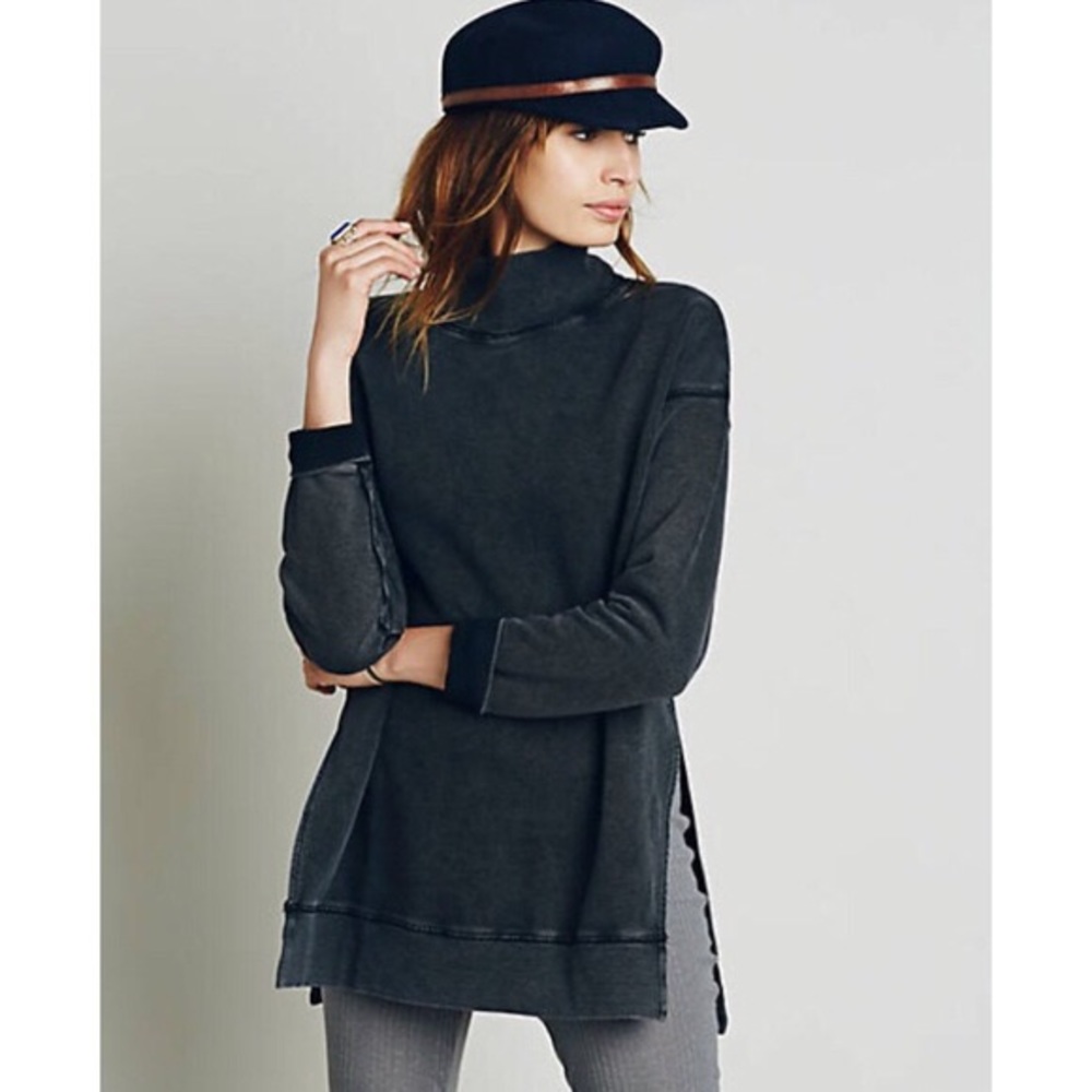 Free People Charcoal Gray Cowl Neck Tunic Sweater